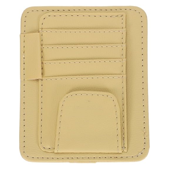 Uxcell 1 Pcs Car Sun Visor Organizer, 6.1 x 4.9 Inch PU Leather Vehicle Storage Pouch Holder for Sunglasses Card Pen Driver License Car Accessories, Beige