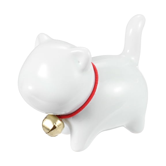 Uxcell 1 Pcs Ceramic Stepping Cat Tea Pet, 2.8x1.5x2.2" Cute Funny Handmade Cat Tea Figurine with Bell Collar for Home Office Tea Room Desktop Decorations Gifts, White