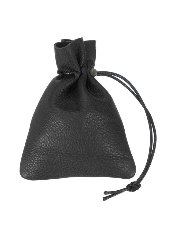 1 Pcs Drawstring Bag, Leather Coin Purse, Change Purse For Women, Men's Leather Bag, For Jewelry, Keys, Coin Storage (Black)