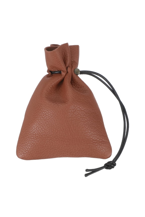 1 Pcs Drawstring Bag, Leather Coin Purse, Change Purse For Women, Men's Leather Bag, For Jewelry, Keys, Coin Storage (Brown)