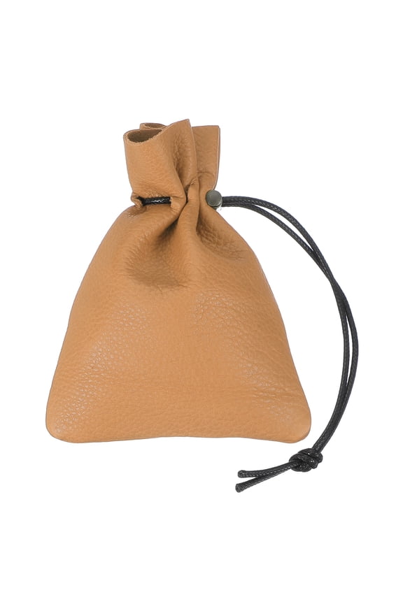 1 Pcs Drawstring Bag, Leather Coin Purse, Change Purse For Women, Men's Leather Bag, For Jewelry, Keys, Coin Storage (Lifht Brown)
