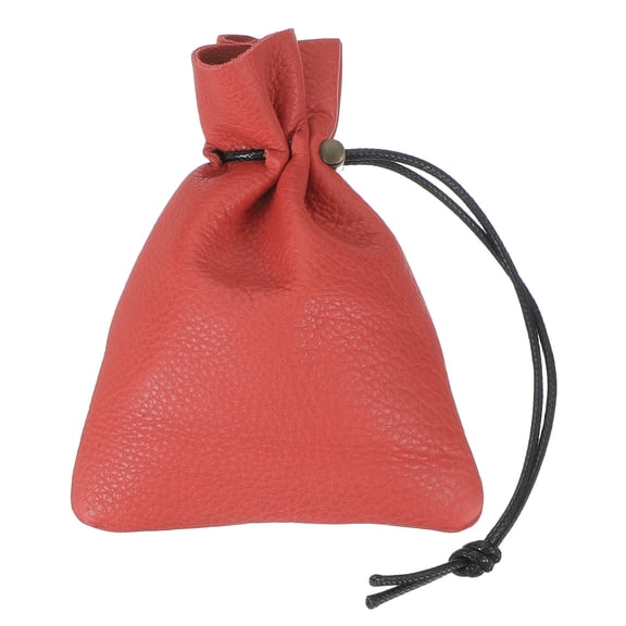 Uxcell 1 Pcs Drawstring Bag, Leather Coin Purse, Change Purse For Women, Men's Leather Bag, For Jewelry, Keys, Coin Storage (Orange Red)