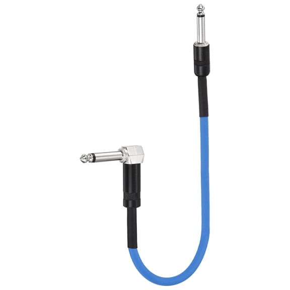 Uxcell 1 Pcs Guitar Patch Cables 22 Inch Pedal Board Cord 1/4 Inch Metal Straight Bend TS Right Angle Guitar Patch Effect Cable Cord for Instrument Effect Pedal Mixing Console, Blue