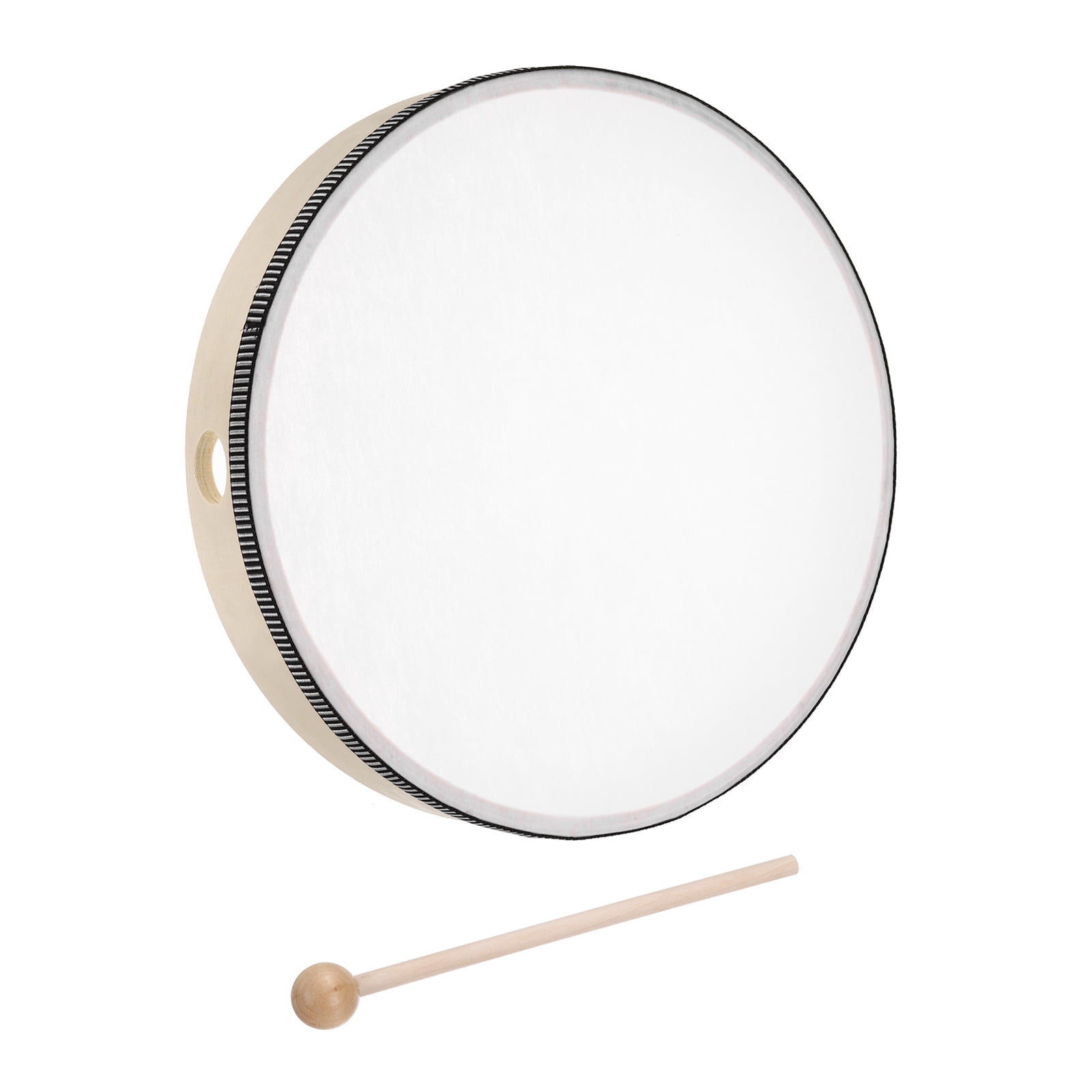 Uxcell 1 Pcs Hand Drum Music Percussion 10 Inch Wood Frame Drum Set with Drum Stick Musical Instrument for Musical Education Home Party Performance Supplies (Wood Color)