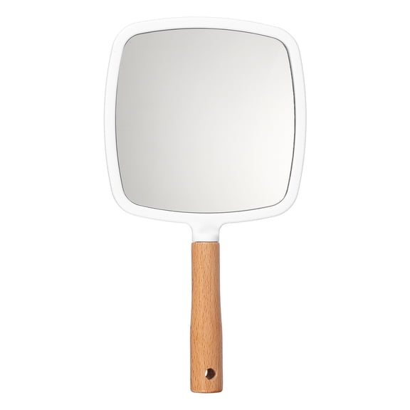 Uxcell 1 Pcs Hand Held Mirror, Wood Portable Hand Vanity Mirrors Single Side with Hook Hole for Bathroom, Bedroom, Travel, & Makeup Use, White(Square)