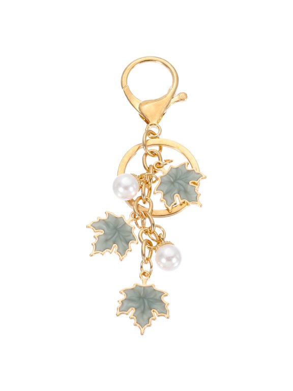 1 Pcs Maple Leaf Keychain, Metal Cute Keychains Charm with Lobster Clasp Key Chain for Women Bag Purse Charms, Gray