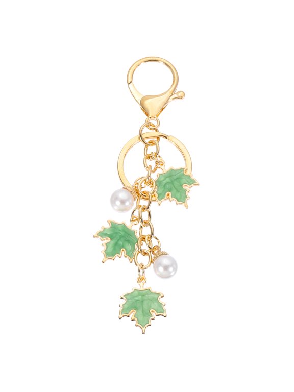 1 Pcs Maple Leaf Keychain, Metal Cute Keychains Charm with Lobster Clasp Key Chain for Women Bag Purse Charms, Green