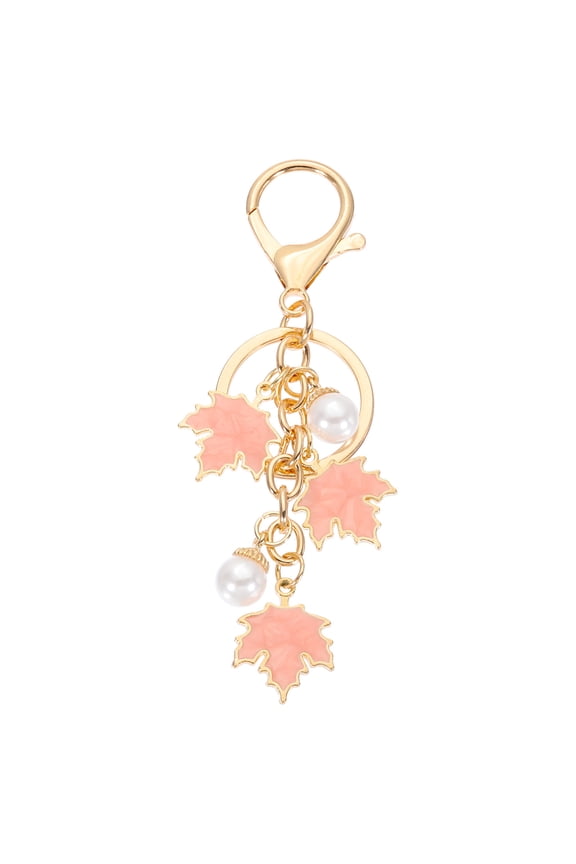 1 Pcs Maple Leaf Keychain, Metal Cute Keychains Charm with Lobster Clasp Key Chain for Women Bag Purse Charms, Pink