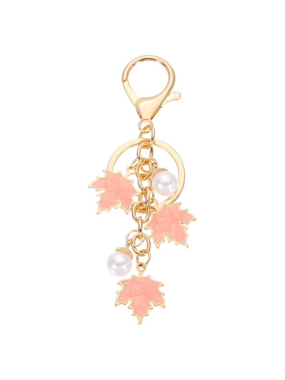 1 Pcs Maple Leaf Keychain, Metal Cute Keychains Charm with Lobster Clasp Key Chain for Women Bag Purse Charms, Pink