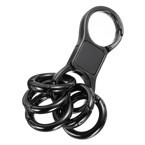 Uxcell 1 Pcs Quick Release Keychain, Heavy Duty Keychain with 5 Round Clips Detachable Car Keychains Clip Organizer for Man, Dark Black