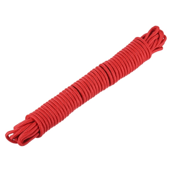Uxcell 1 Pcs Red Nylon Rope 1/4"x49ft Solid Braided Cord Polypropylene Rope