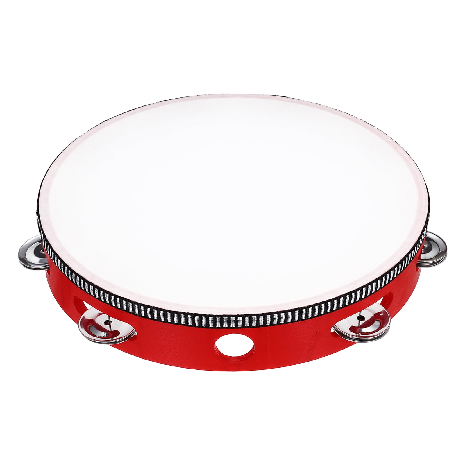Uxcell 1 Pcs Tambourine Drum 10 Inch Wood Hand Held Tambourine Single Row Metal Jingle Percussion Musical Drum Instrument for Adults Church Wedding Party Games, Red