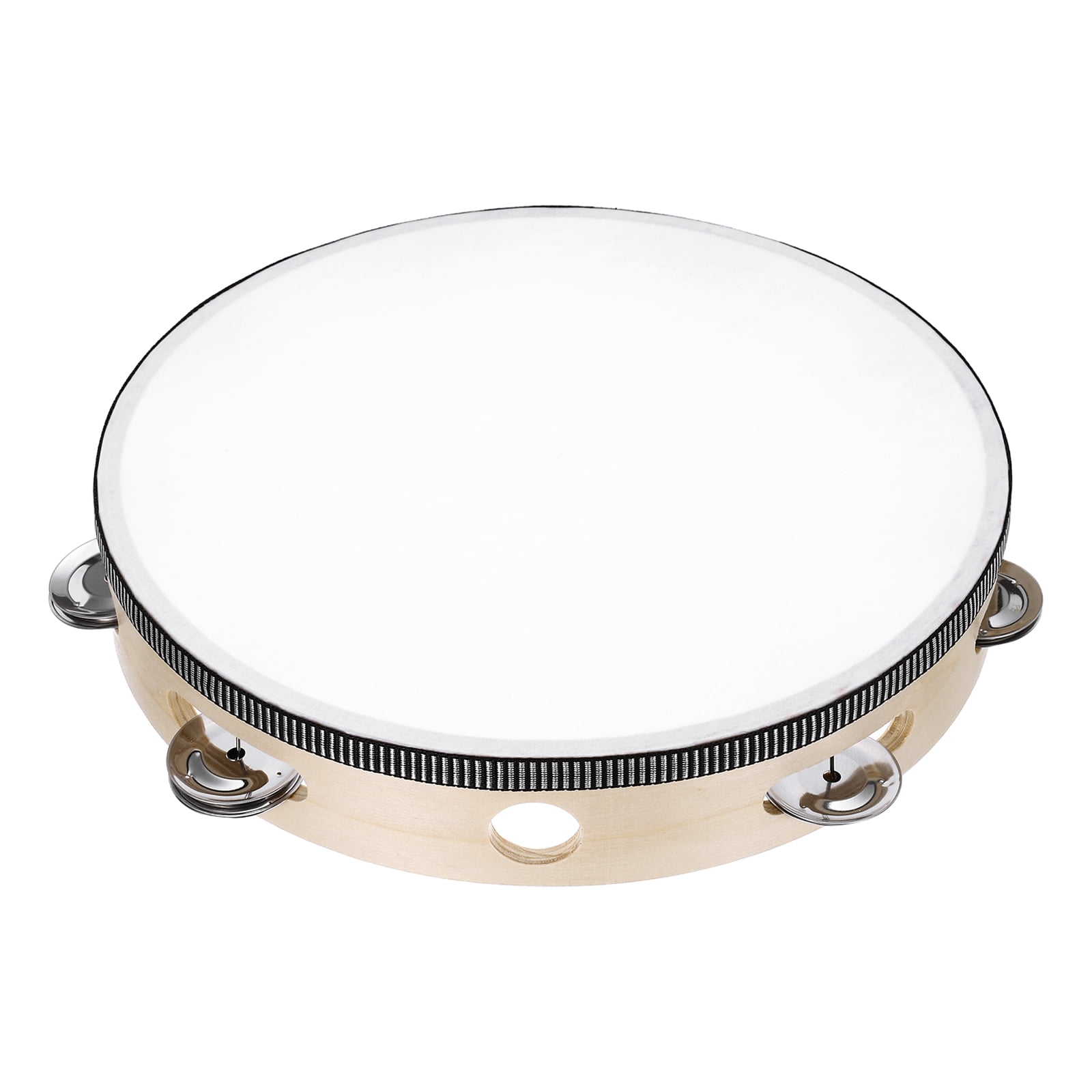 Uxcell 1 Pcs Tambourine Drum 10 Inch Wood Hand Held Tambourine Single Row Metal Jingle Percussion Musical Drum Instrument for Adults Church Wedding Party Games, Wood Color