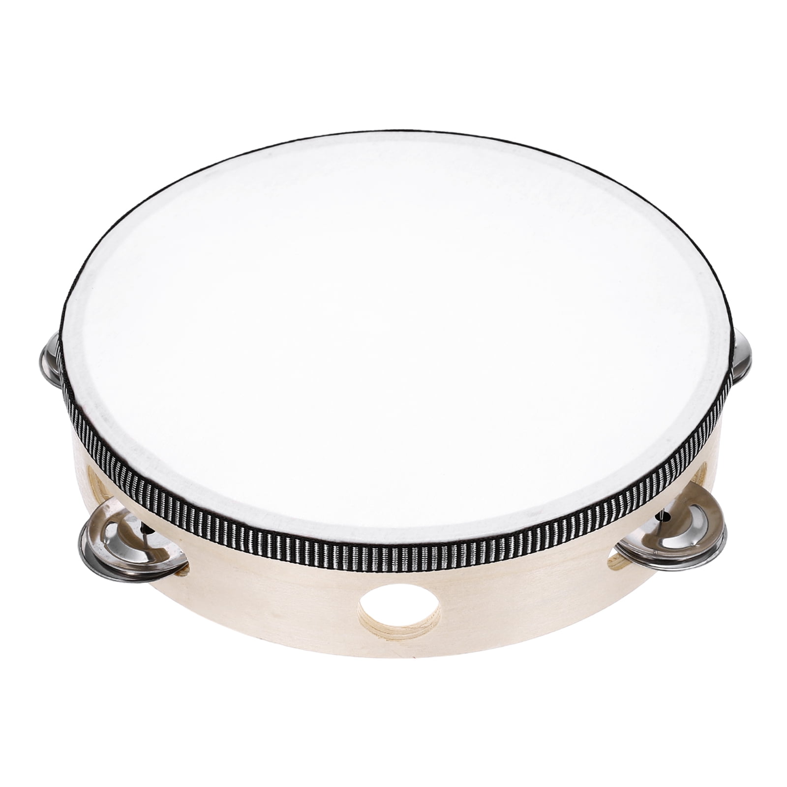 Uxcell 1 Pcs Tambourine Drum 8 Inch Wood Hand Held Tambourine Single Row Metal Jingle Percussion Musical Drum Instrument for Adults Church Wedding Party Games, Wood Color
