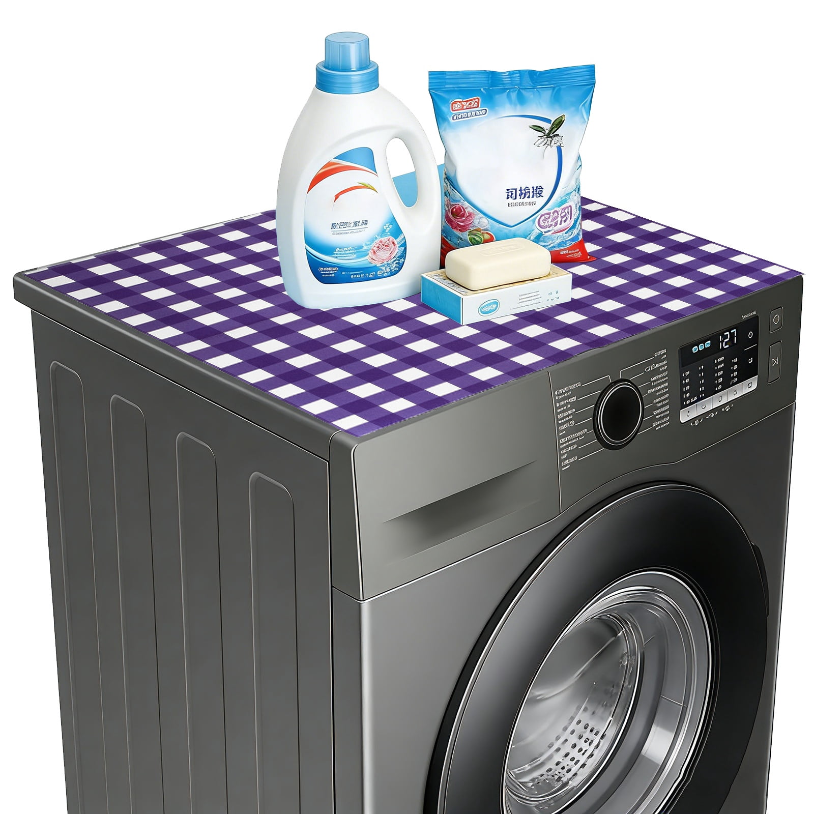 Uxcell 1 Pcs Washer and Dryer Top Protector Mat 24'' x 24'' - Non-Slip, Quick Drying Rubber Washing Machine Top Cover Pad Geometric Pattern for Home Kitchen Laundry Room, Purple