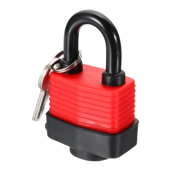 Uxcell 1 Pcs Weatherproof Padlocks, 1.9Inch Wide Alloy Steel Outdoor Rustproof Short Beam Locks Vinyl Wrapped Waterproof Pin Tumbler Padlock with Brass Cylinder for Garages , Red