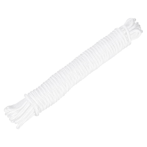 Uxcell 1 Pcs White Nylon Rope 1/4"x49ft Solid Braided Cord Polypropylene Rope