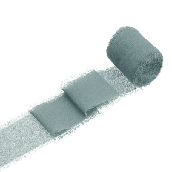 Uxcell 1 Roll Chiffon Ribbon, 1.5 Inch x 5 Yard Handmade Fringe Ribbon Silk Frayed Ribbon for Flower Bouquet Wrapping Wedding Decoration Bridal DIY Crafts Grey Blue