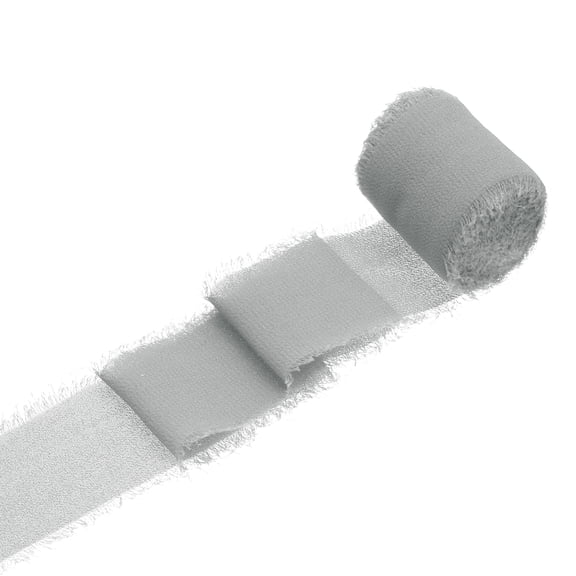 Uxcell 1 Roll Chiffon Ribbon, 1.5 Inch x 5 Yard Handmade Fringe Ribbon Silk Frayed Ribbon for Flower Bouquet Wrapping Wedding Decoration Bridal DIY Crafts Grey