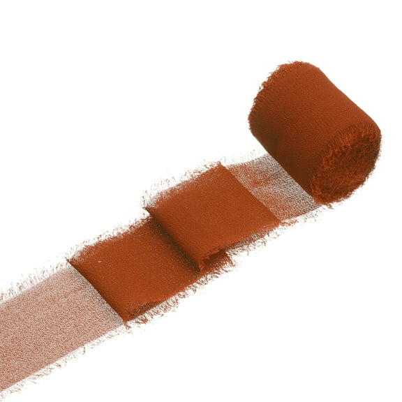 Uxcell 1 Roll Chiffon Ribbon, 1.5 Inch x 5 Yard Handmade Fringe Ribbon Silk Frayed Ribbon for Flower Bouquet Wrapping Wedding Decoration Bridal DIY Crafts Orange