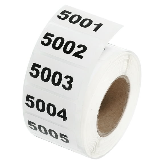 Uxcell 1 Roll Inventory Number Sticker, 5001-6000 Consecutive Numbered Labels Self Adhesive Labels Tag(1.6x0.8 Inch)