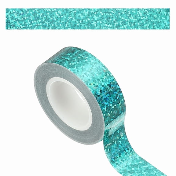 Uxcell 1 Roll Prism Tape, 15mm Self-Adhesive Holographic Reflective Decorative Tape for Crafts DIY Gift Packaging Art Scrapbook Wrapping Wall Decor, Cyan