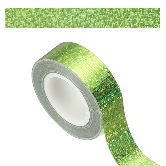Uxcell 1 Roll Prism Tape, 15mm Self-Adhesive Holographic Reflective Decorative Tape for Crafts DIY Gift Packaging Art Scrapbook Wrapping Wall Decor, Green