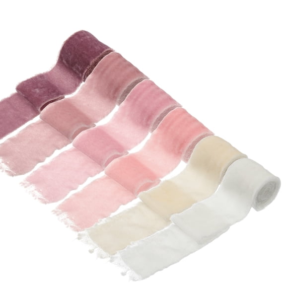 Uxcell 6 Roll Velvet Ribbon, 1.5 Inch x 1 Yard Silk Frayed Ribbon, Red Style