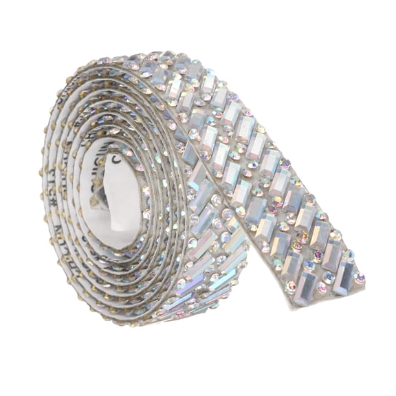 Uxcell 1 Rolls 1 Yard x 0.59" Crystal Rhinestone Ribbon, Self Adhesive Glass Gems Crystal Ribbon, Twill Gemstone Strips Sticker for DIY Crafts, Clothes, Party Decoration, Iridescent