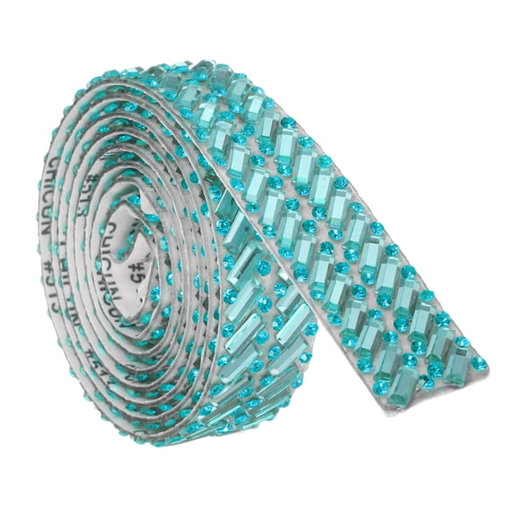 Uxcell 1 Rolls 1 Yard x 0.59" Crystal Rhinestone Ribbon, Self Adhesive Glass Gems Crystal Ribbon, Twill Gemstone Strips Sticker for DIY Crafts, Clothes, Party Decoration, Lake Blue