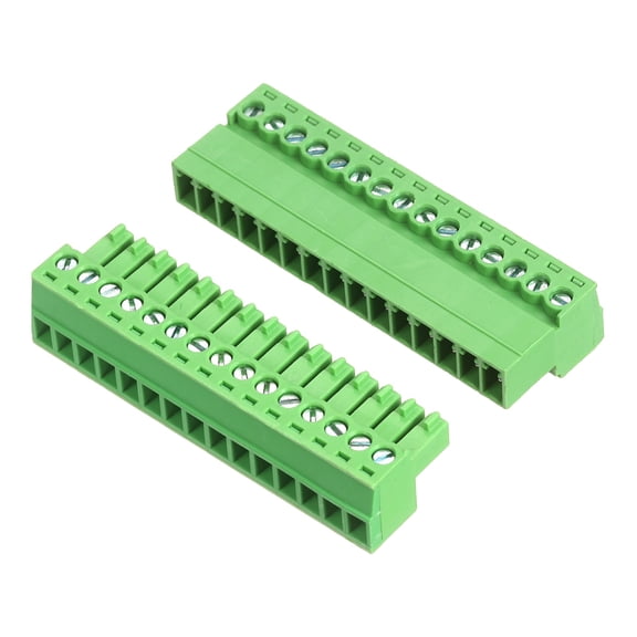 Uxcell 1 Set 15 Pin 3.5mm Pitch PCB Mount Screw Terminal Block Connector, Right Angle Pluggable Phoenix Plug for DIY Electronics Audio Power Modules 26-16AWG Cable