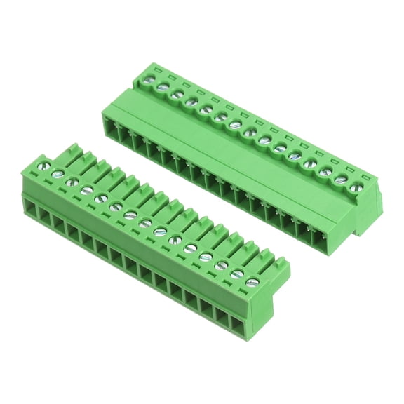 Uxcell 1 Set 15 Pin 3.81mm Pitch PCB Mount Screw Terminal Block Connector, Right Angle Pluggable Phoenix Plug for DIY Electronics Audio Power Modules 26-16AWG Cable
