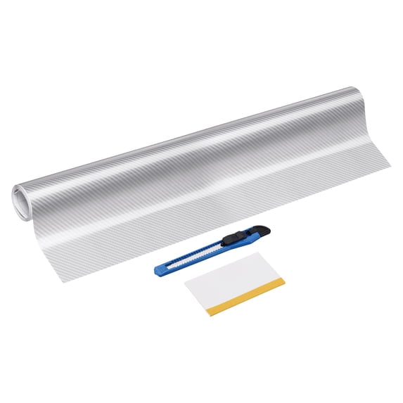 Uxcell 1 Set 6D Carbon Fiber Vinyl Wrap 19.7" x 5ft Self-Adhesive with Scraper, Silver