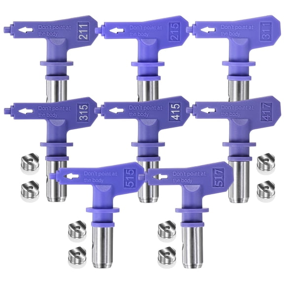 Uxcell 1-Set Airless Paint Sprayer Tips, Stainless Steel Spray Tips with 8 Pads for Homes [Purple, 211, 215, 311, 315, 415, 417, 515, 517]