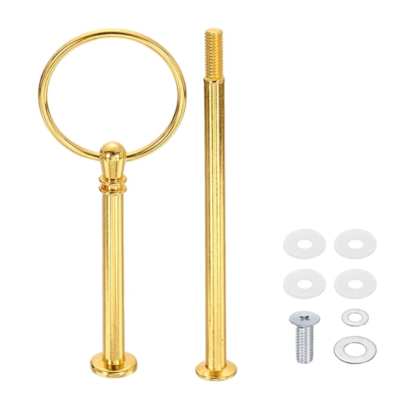 Uxcell 1 Set Cake Stand Hardware Kit, 2 Tier Cupcake Stand Fittings Zinc Alloy Tray Holder, Fruit Dessert Serving Trays Support Rod for DIY Making Wedding Decoration, Gold