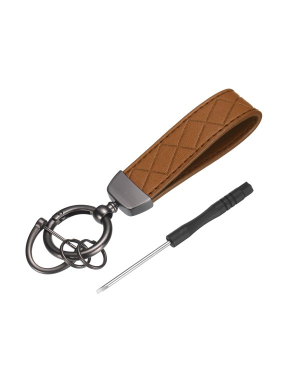 1 Set Car Key Chain Ring Clip 4.9 Inch Leather Keychain Key Fob Wristlet Keychain with Anti-Lost D Ring & Keyrings Fit Women Men for Home Car, Brown Gun
