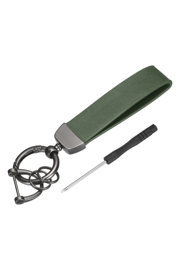 1 Set Car Key Chain Ring Clip 4.9 Inch Leather Keychain Key Fob Wristlet Keychain with Anti-Lost D Ring & Keyrings Fit Women Men for Home Car, Green Matt Gun