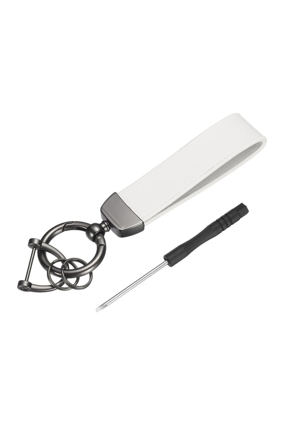 1 Set Car Key Chain Ring Clip 4.9 Inch Leather Keychain Key Fob Wristlet Keychain with Anti-Lost D Ring & Keyrings Fit Women Men for Home Car, White Matt Gun