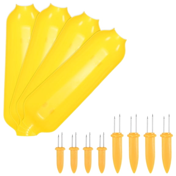 Uxcell 1-Set Corn Holders, 2.3/3.5 Inch Stainless Steel Corn on the Cob Holders with TPR Handles and Interlocking Design [Yellow]