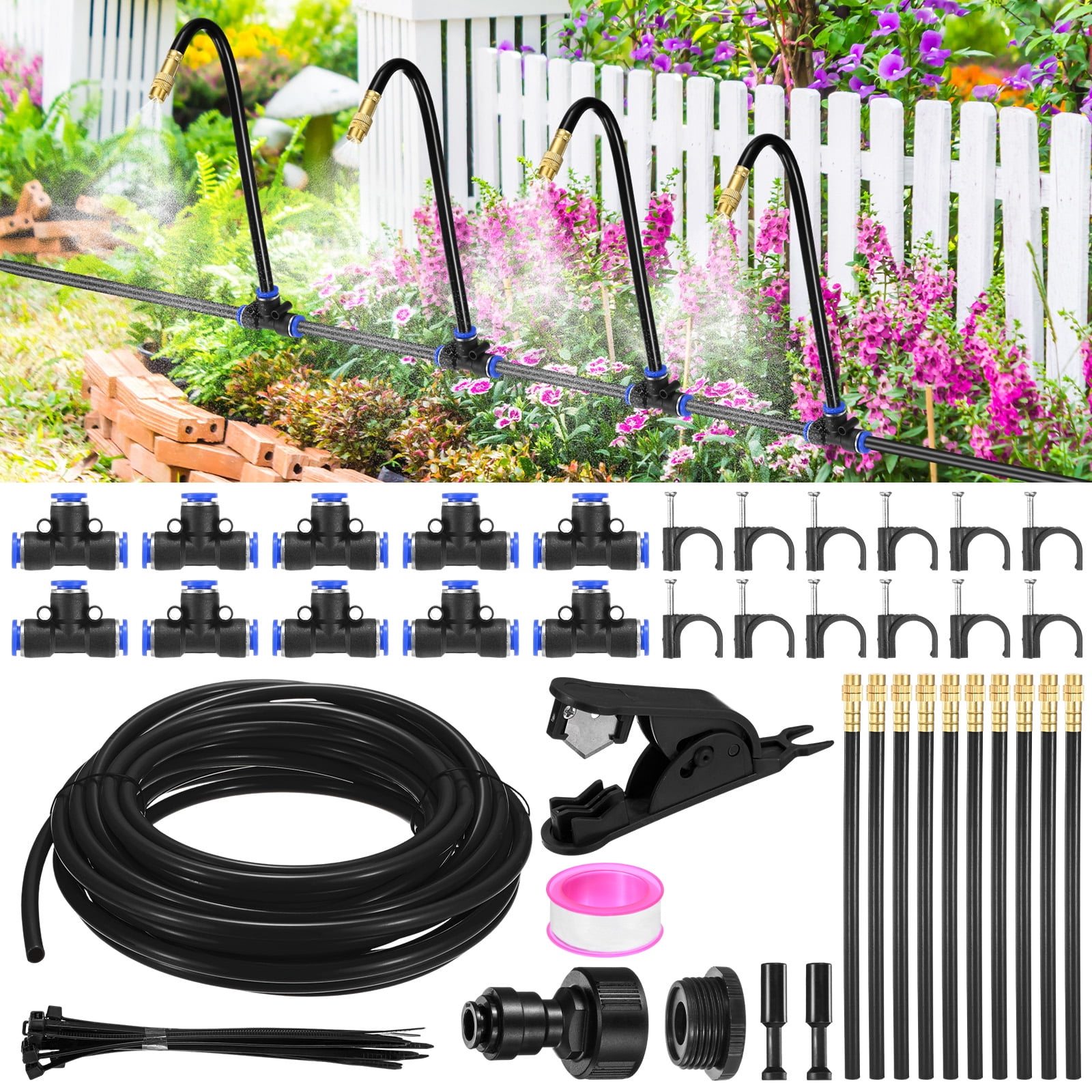 Uxcell 1-Set Drip Irrigation System, 30Ft 5/16" Hoses Garden Watering Misting System with 10pcs 360° Adjustable Copper Nozzles