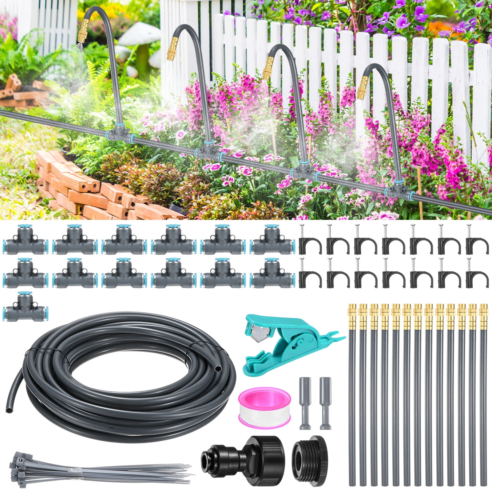 Uxcell 1-Set Drip Irrigation System, 39Ft 5/16" Hose Garden Watering Misting System with 13pcs 360° Adjustable Copper Nozzles