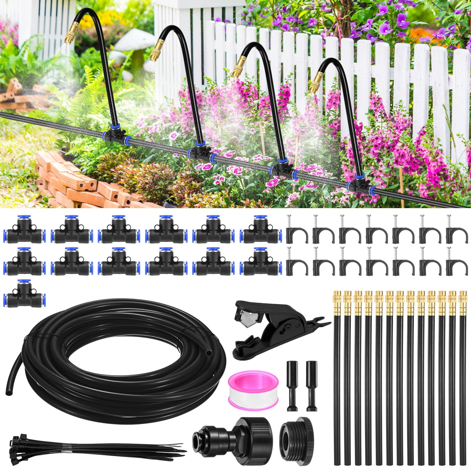 Uxcell 1-Set Drip Irrigation System, 39Ft 5/16" Hoses Garden Watering Misting System with 13pcs 360° Adjustable Copper Nozzles