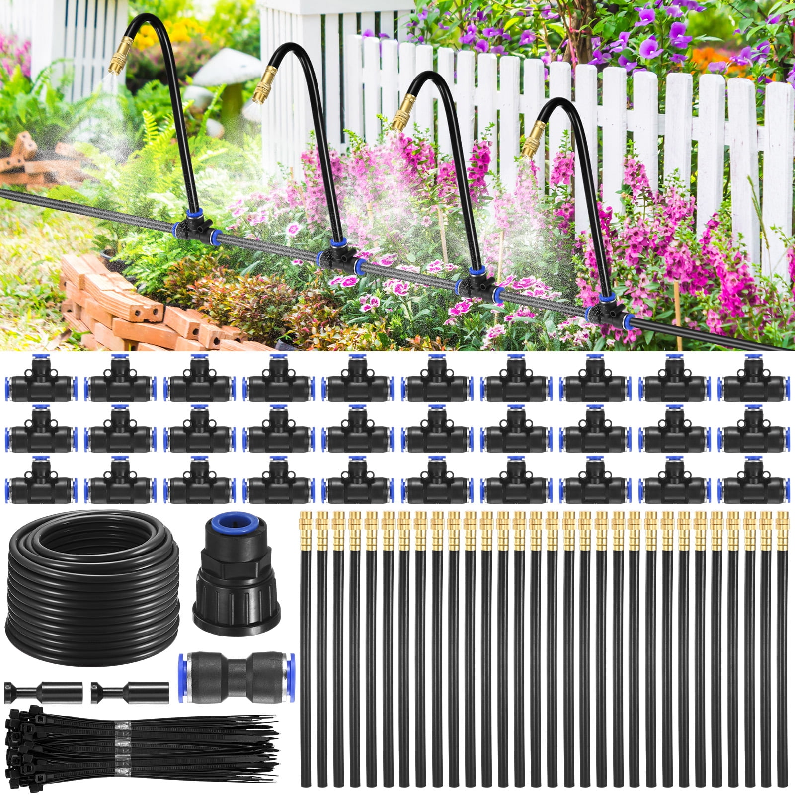 Uxcell 1-Set Drip Irrigation Systems, 98Ft 1/2" Hose Garden Watering Misting System with 30pcs 360° Adjustable Copper Nozzles