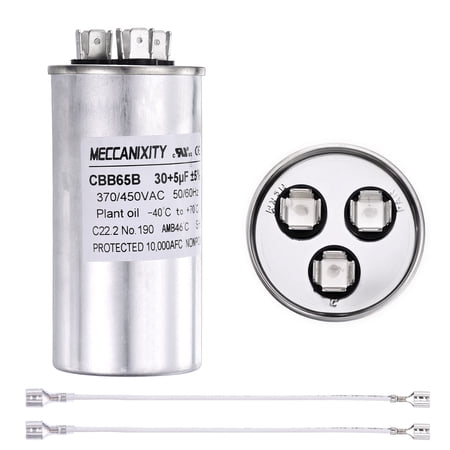 Uxcell 1 Set Dual Run Start Capacitor 30+5 UF 30/5 MFD 370/450VAC CBB65 Round Air Conditioner Capacitor, Direct Replacement, 10000 AFC for AC Unit Fan, Heat Pump, 3.94"x1.97"