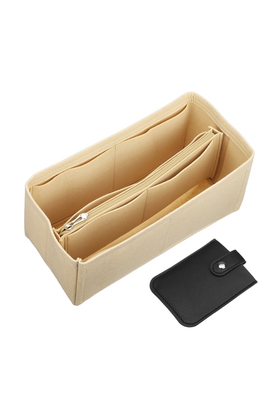 1 Set Felt Purse Organizer Insert, Beige Large Handbag Organizer Insert Tote Bag Dividers with Card Pack Middle Zipper Style for Women Speedy 25 30 35, 33 x 16 x 16cm