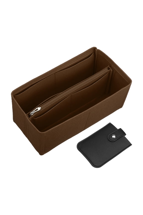 1 Set Felt Purse Organizer Insert, Brown Large Handbag Organizer Insert Tote Bag Dividers with Card Pack Middle Zipper Style for Women Speedy 25 30 35, 33 x 16 x 16cm