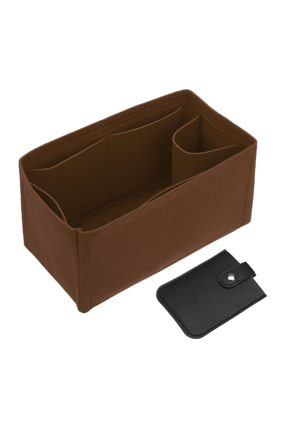 1 Set Felt Purse Organizer Insert, Brown Medium Handbag Organizer Insert Tote Bag Dividers with Card Pack Middle Zipper Style for Women Speedy 25 30 35, 28 x 14 x 14cm