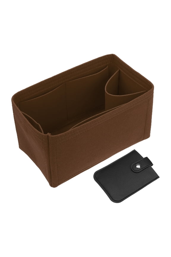 1 Set Felt Purse Organizer Insert, Brown Small Handbag Organizer Insert Tote Bag Dividers with Card Pack Middle Zipper Style for Women Speedy 25 30 35, 23 x 14 x 13cm