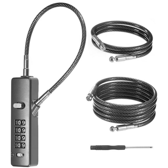 Uxcell 1-Set Gate Locks for Outdoor Fence, Steel Cable 4-Digit Combination Lock with 3 Replaceable Ropes [Gray]