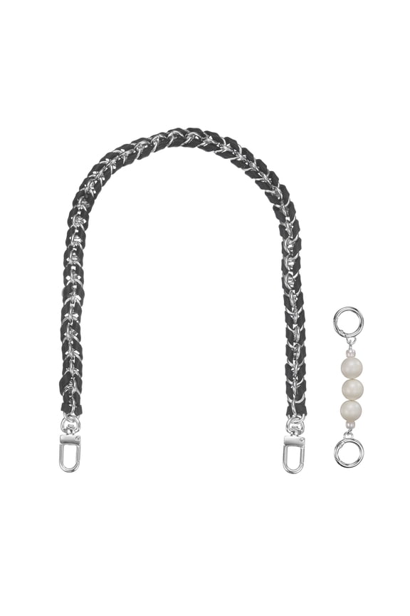 1 Set Leather Purse Chain Strap with Extension Chain, 23.6 Inch Metal Buckle Purse Chain Strap Replacement for Crossbody Shoulder Handbag, Silver Black